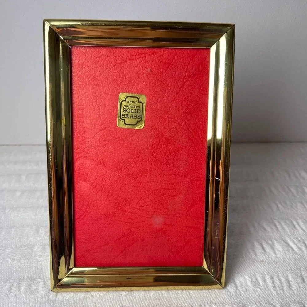 Vintage Solid Brass for 3x5 Photo Picture Frame glass Black velvet back 1970s